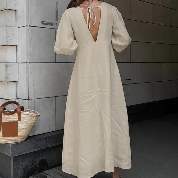NWT Commense Cotton & Linen Button-Front Knotted Long Dress Small - Picture 2 of 11